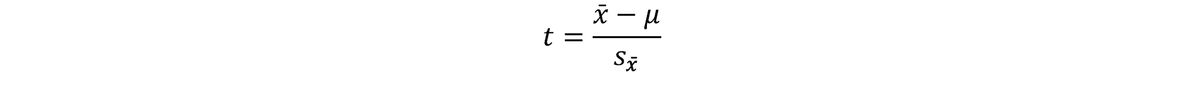 Equation to calculate the t statistic for the one sample t test.