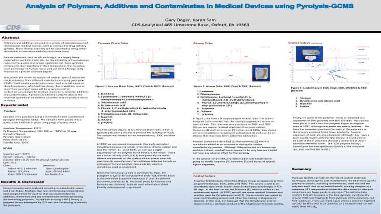 Analysis of Polymers, Additives and Contaminates in Medical Devices using Pyrolysis-GCMS