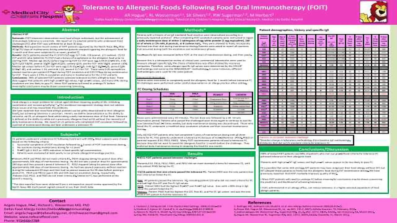 Tolerance to Allergenic Foods Following Food Oral Immunotherapy (FOIT)