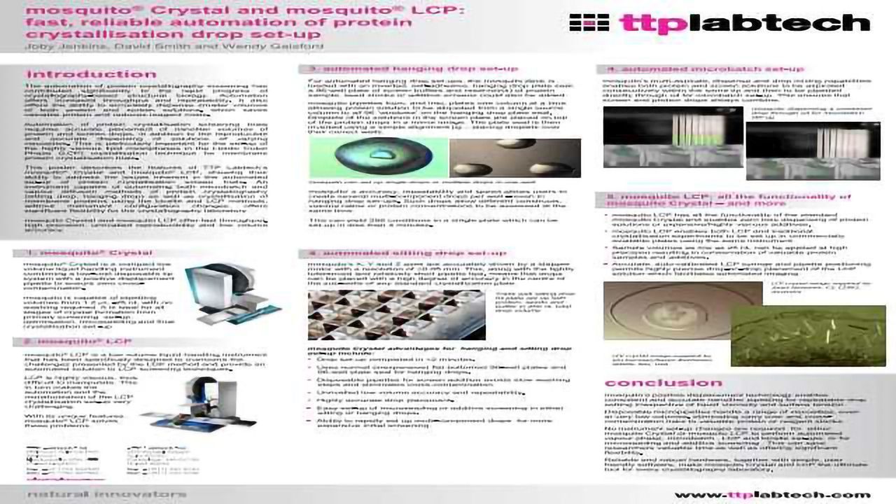 mosquito® Crystal and mosquito® LCP: fast, reliable automation of protein crystallisation drop set-up