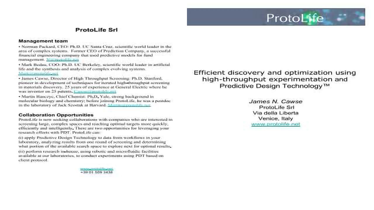 Efficient discovery and optimization using high-throughput experimentation and Predictive Design Technology™