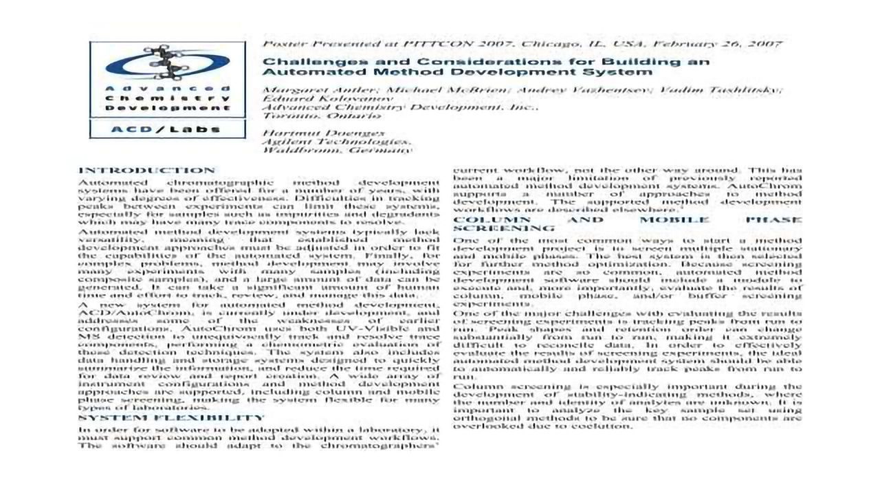 Challenges and Considerations for Building an Automated Method Development System