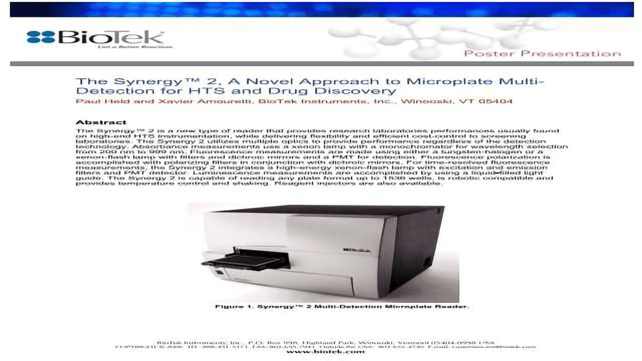 The Synergy™ 2, A Novel Approach to Microplate Multi- Detection for HTS and Drug Discovery