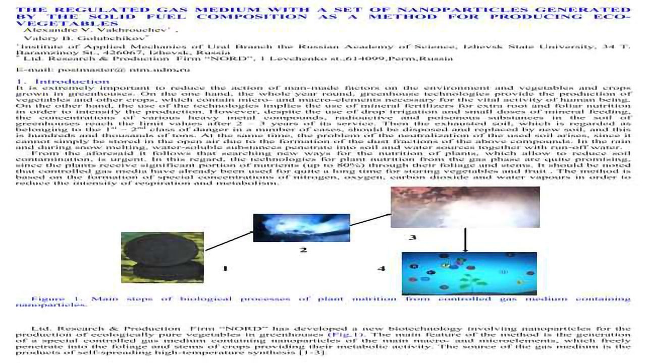 The Regulated Gas Medium with a Set of Nanoparticles Generated by the Solid Fuel Composition as a Method for Producing Ecovegetables