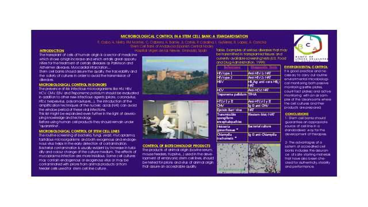 Microbiological Control in a Stem Cell Bank: Standardisation