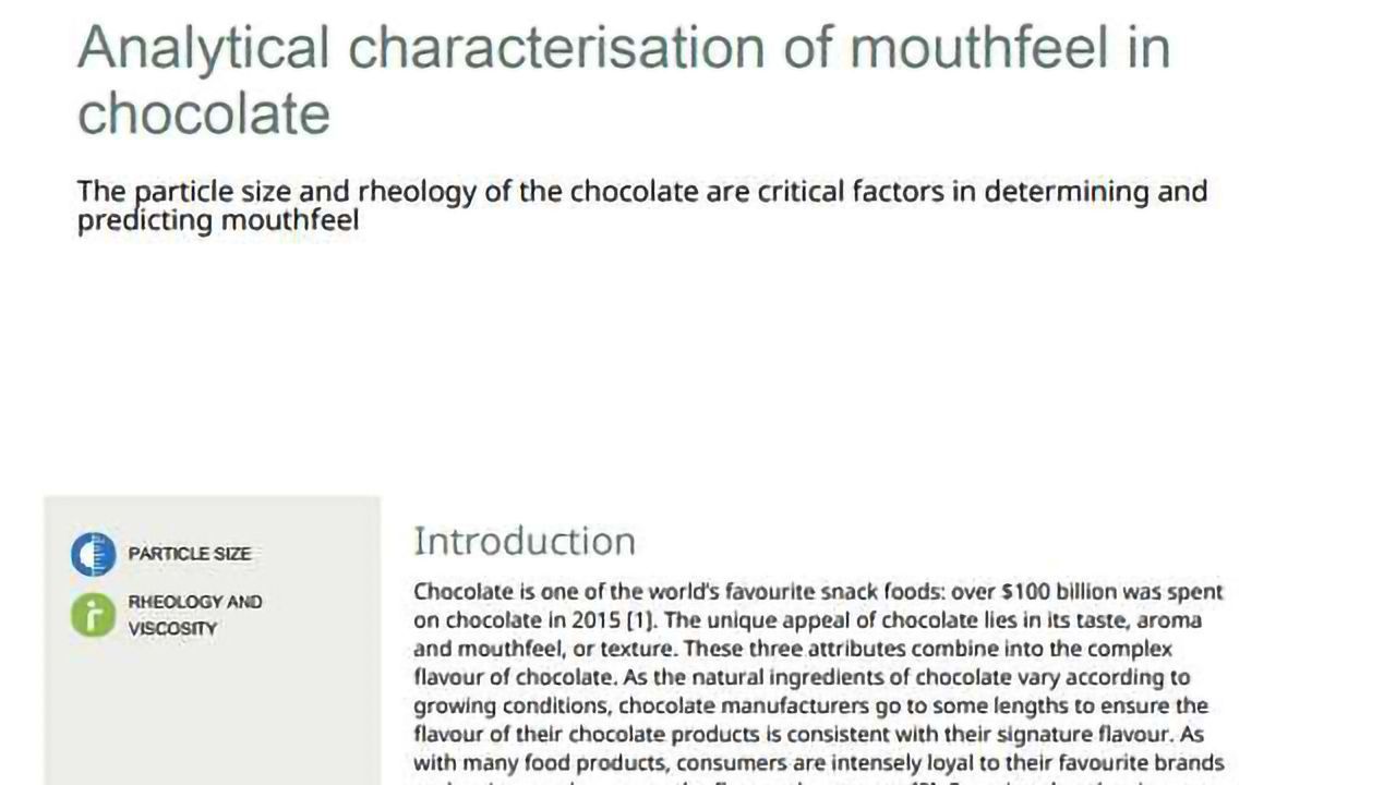 Analytical Characterisation of Mouthfeel in Chocolate