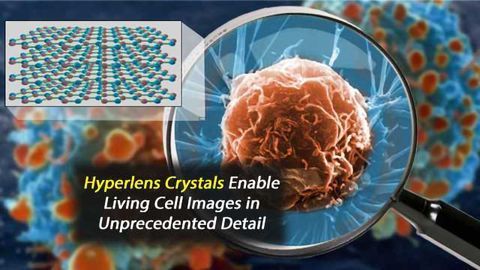Hyperlens Crystal Capable of Viewing Living Cells in Unprecedented Detail