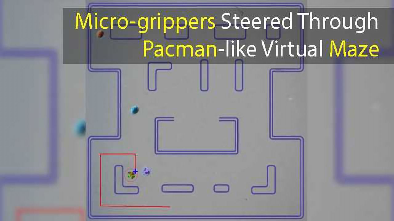 Micro-grippers Steered Through Pacman-like Virtual Maze