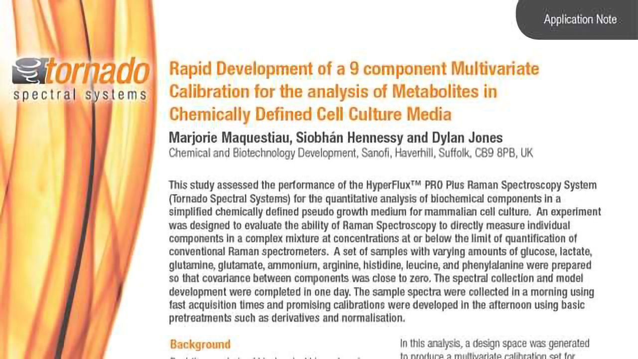 Rapid Development of a 9 component Multivariate Calibration for the analysis of Metabolites in Chemically Defined Cell Culture Media
