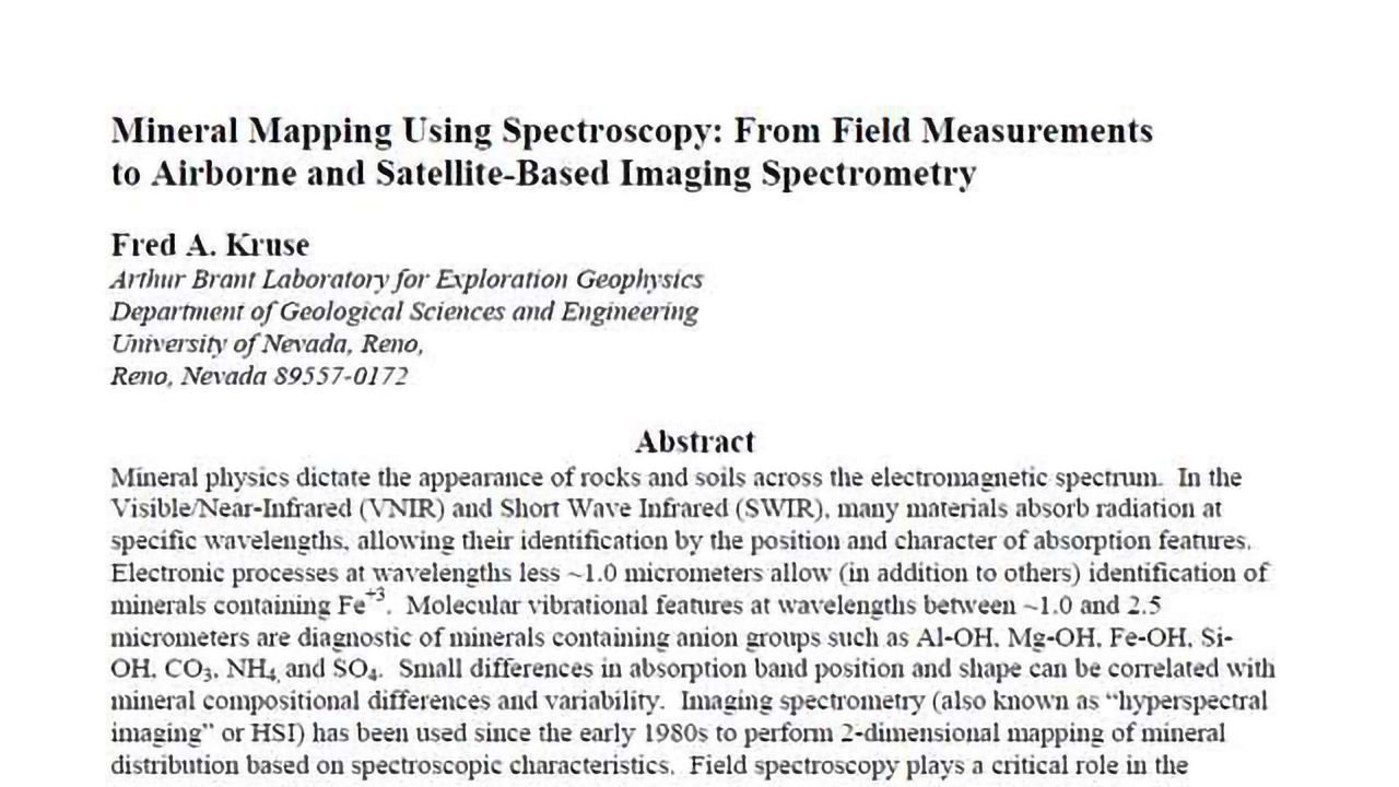 Mineral Mapping Using Spectroscopy - From Field Measurements to Airborne Satellite-Based Imaging Spectrometry