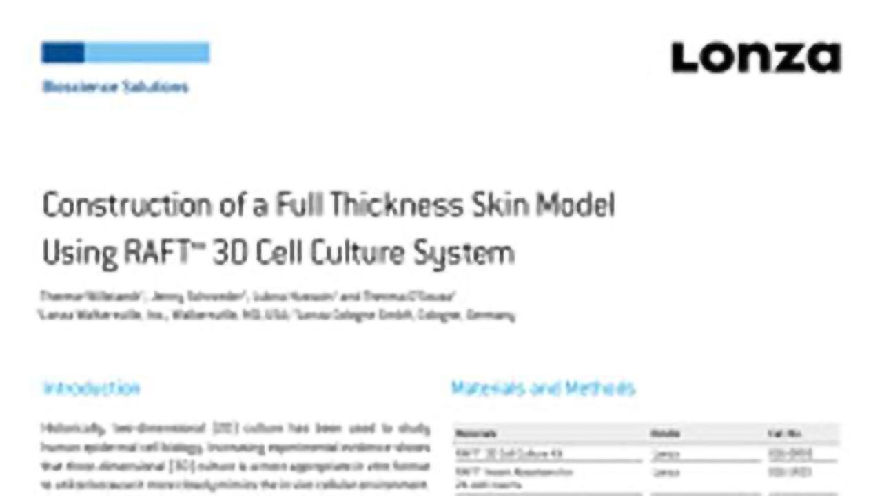 Construction of a Full-Thickness Skin Model Using RAFT™ 3D Cell Culture System