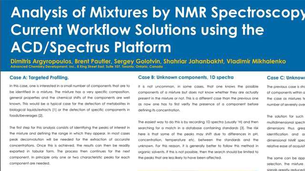 Analysis of Mixtures by NMR Spectroscopy: Current Workflow Solutions Using the ACD/Spectrus Platform