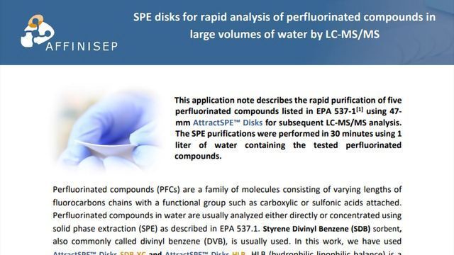 SPE Disks for Rapid Analysis of Perfluorinated Compounds in Large Volumes of Water by LC-MS/MS content piece image 