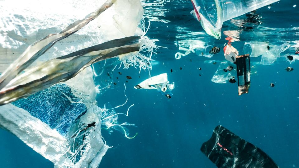 Plastic waste floating in the ocean.