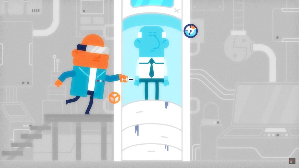 Illustration of a person being cryogenically frozen.
