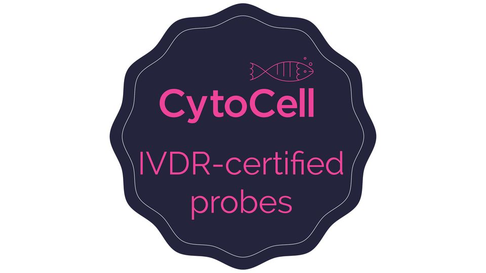 Text within a navy blue badge, "CytoCell IVDR-certified probes"