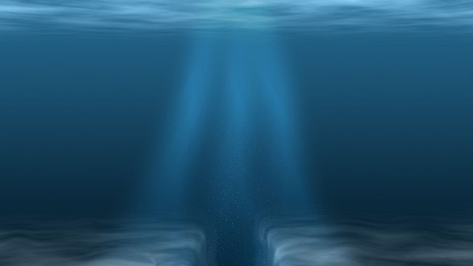 Image showing beams of light shining down through the sea to the seabed.