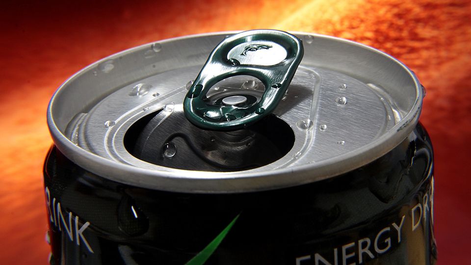 An open energy drink can.