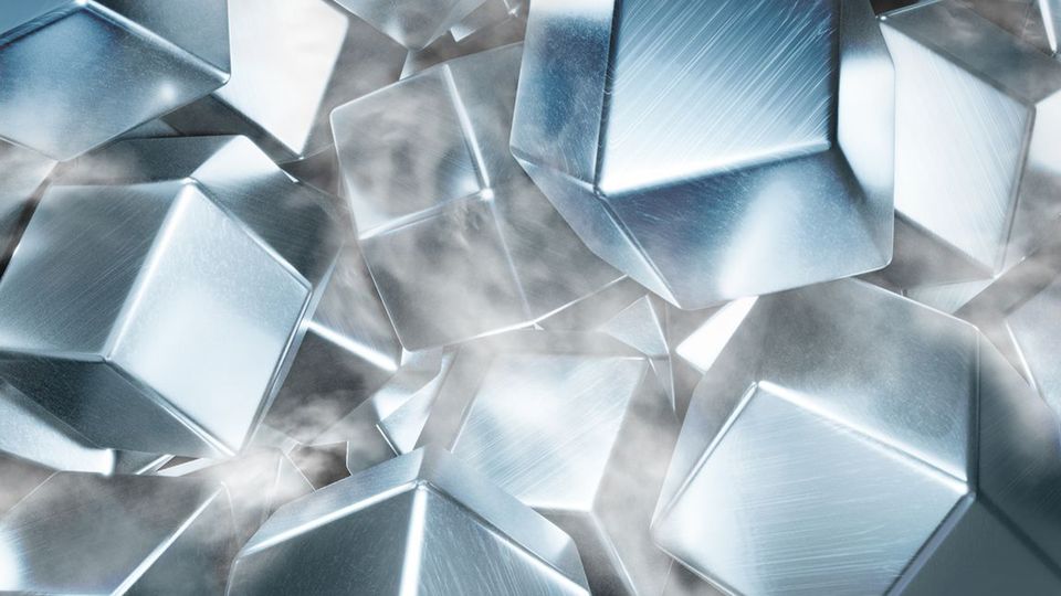 An illustration of metallic dodecahedral shapes.