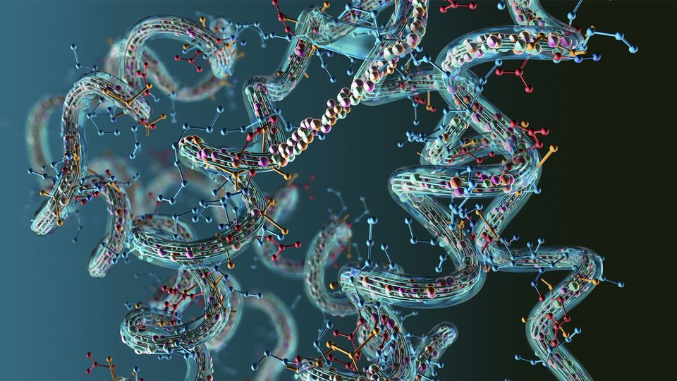 3D illustration of the structure of a protein, representing the future of proteomics.