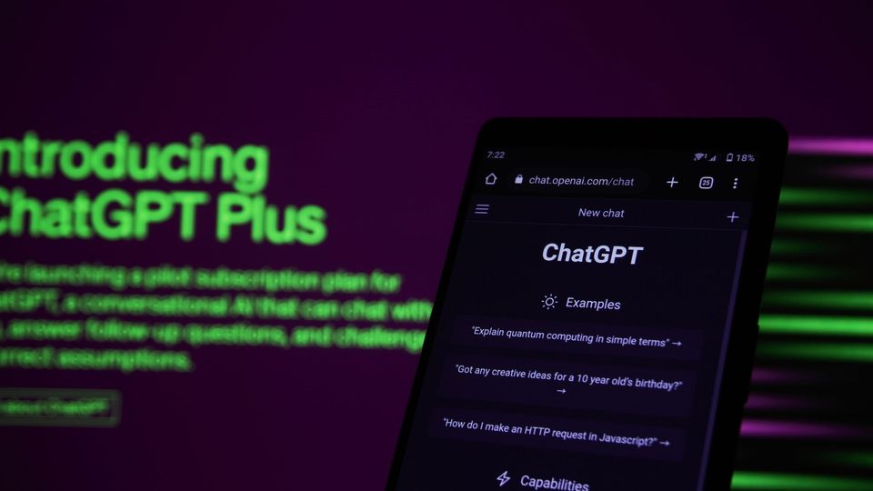 ChatGPT home screens shown on a phone and on a PC screen.