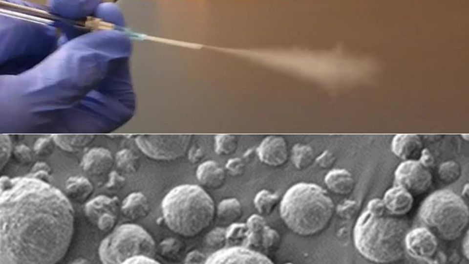 An aerosol and the diagnostic particles under an electron micrograph.