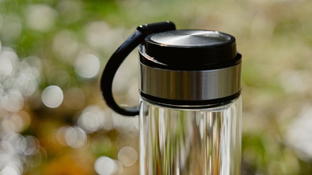 A plastic water container.