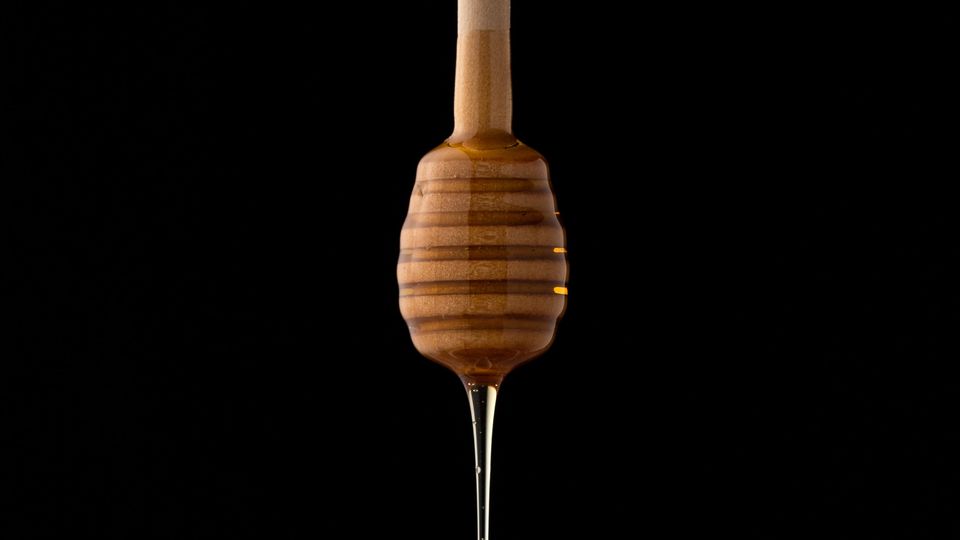 Honey dripping from dipper stick.