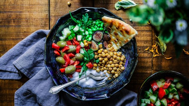 A bowl of vegan food. 