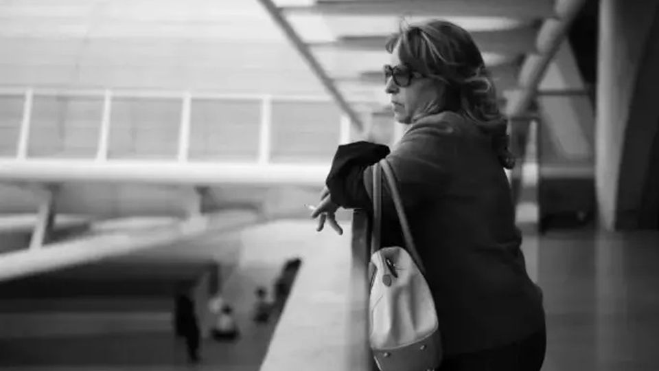 A woman smoking.