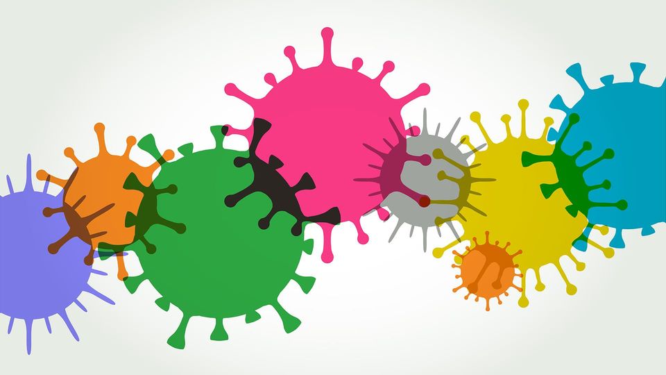 Multicolored virus icons.