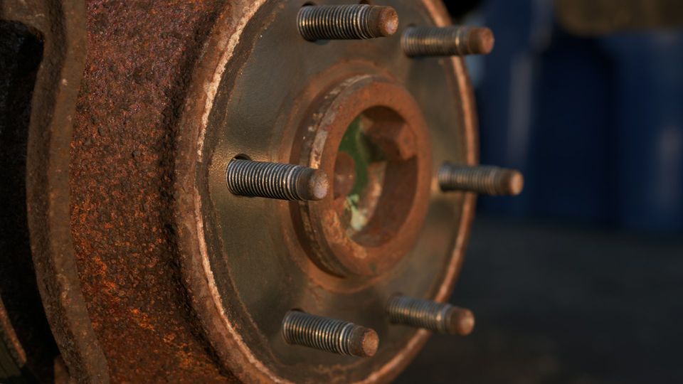 A rusty car brake.