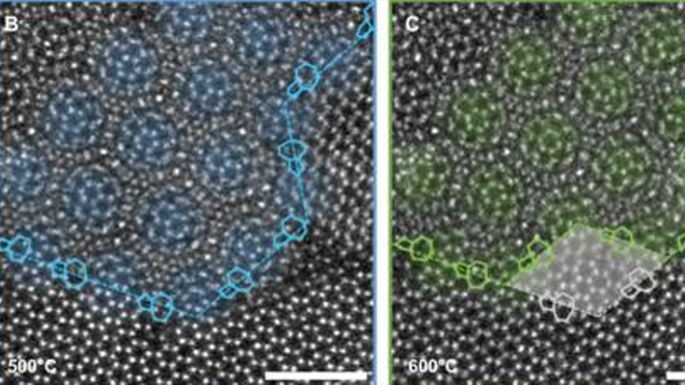 Annular dark field scanning electron microscopy images of a bilayer interface after heat pulses.