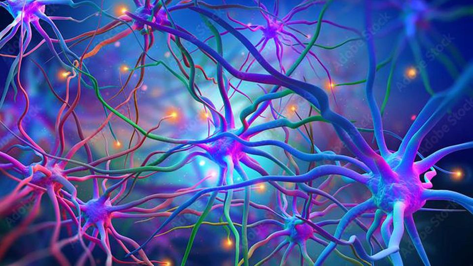 Neural networks of the human brain; a 3D illustration.
