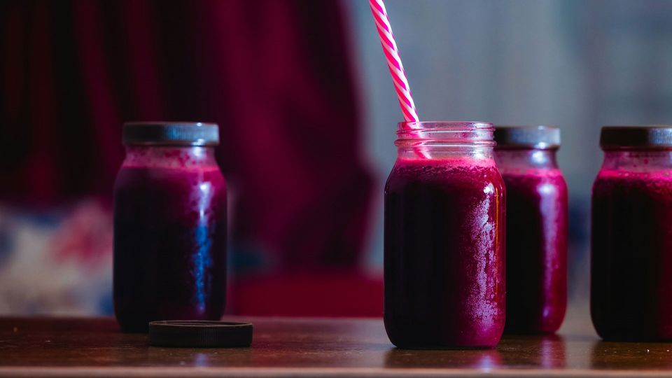 Beetroot juice in jars.