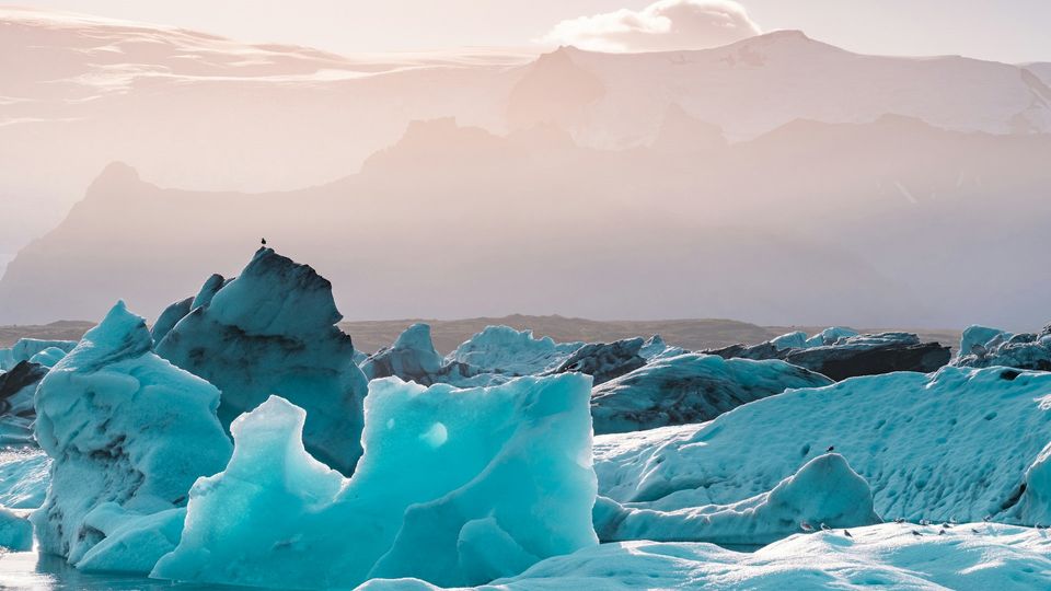 Glaciers seen in front of a mountain range