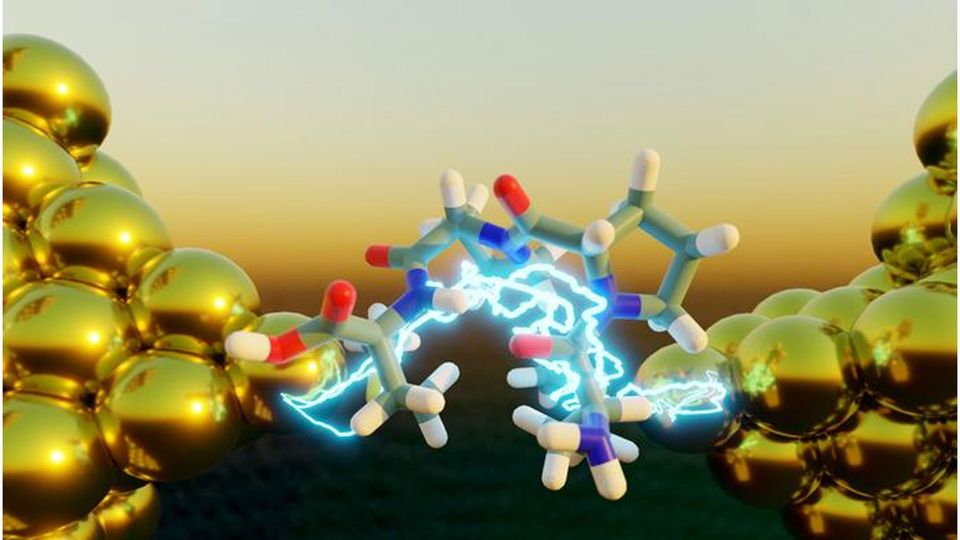 Electricity flowing through a chemical structure of a protein.