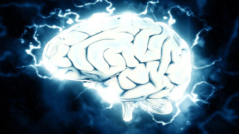Brain with electrical impulses being omitted