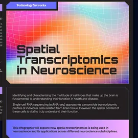 A snippet of spatial transcriptomics in neuroscience infographic on a dark navy background.