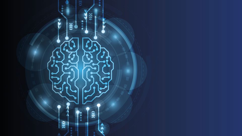 Digital image of brain with networks connecting to it illustrating AI