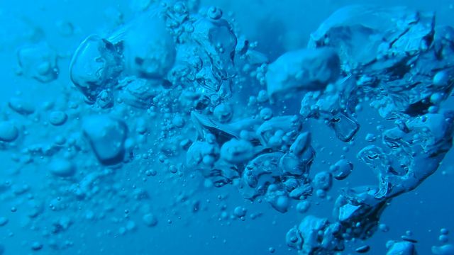 Bubbles in blue water.