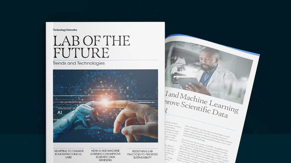 Magazine cover titled 'Lab of the Future' with focus on AI and machine learning in scientific data handling