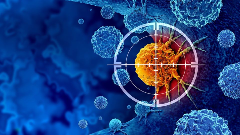 A target over a cancer cell.