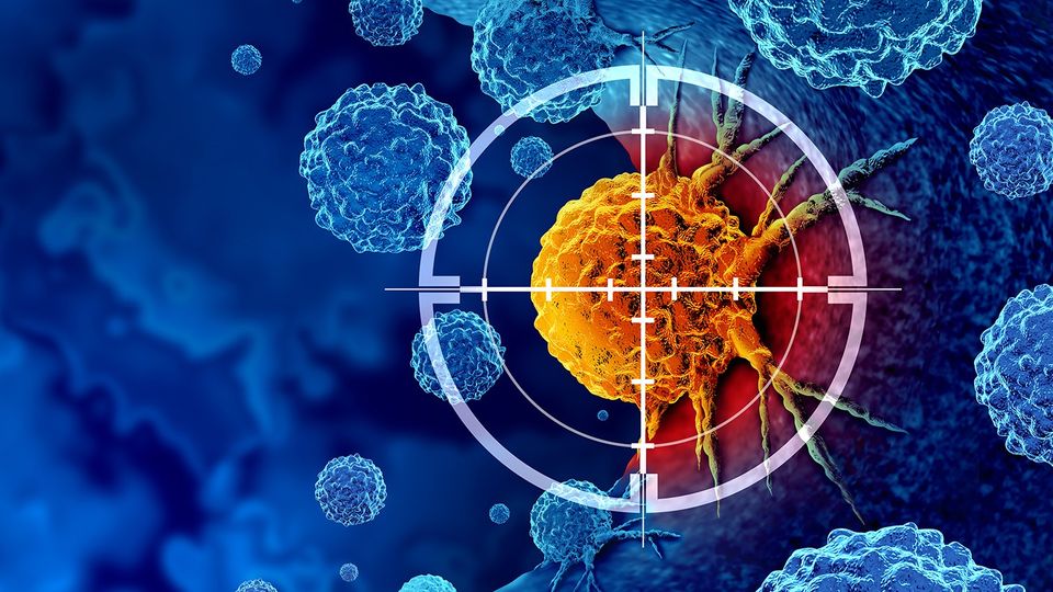 A target aimed over a cancerous cell.