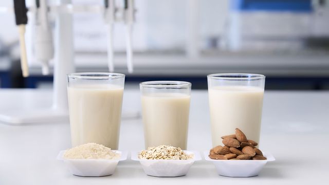 Different plant-based drinks in a lab