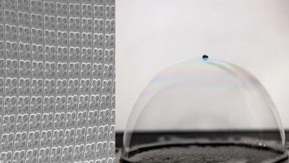 An image of the full lattice geometry is juxtaposed with an 18.75-million cell lattice floating on a bubble.