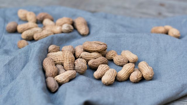 Peanuts a common allergy among children against a blue blanket