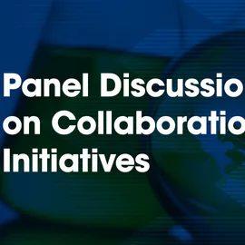 Webinar title overlaying image of the earth and scientific glassware