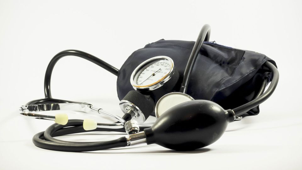Blood pressure cuff and stethoscope.