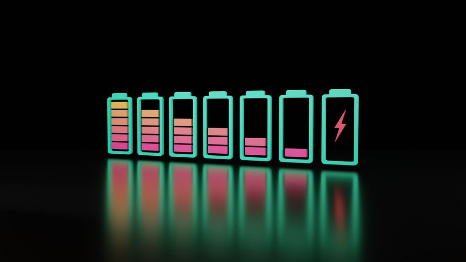 LED outline of a series of batteries with various levels of charge.